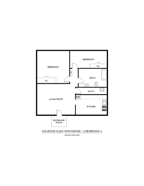 Floor plan for 2 beds, 1 bath, 1080 sqft